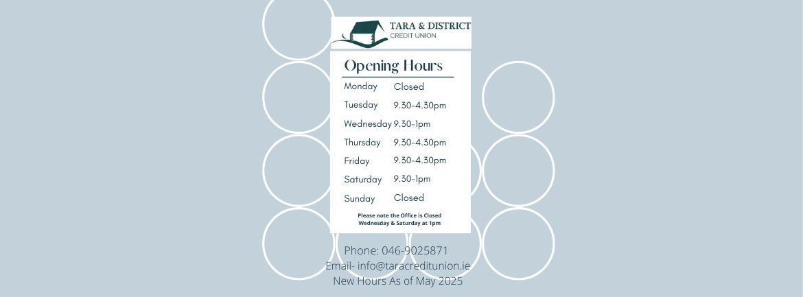 Tara and District Credit Union - New Opening Hours