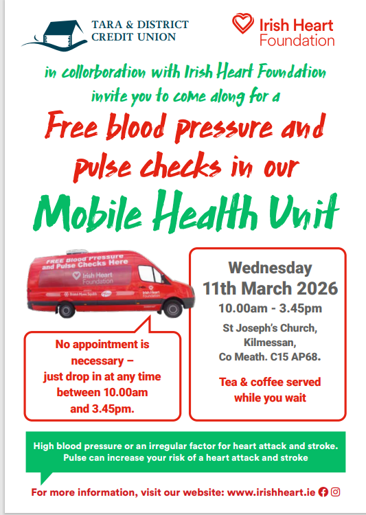 Free Blood Pressure & Pulse Checks – Mobile Health Unit Visiting Kilmessan